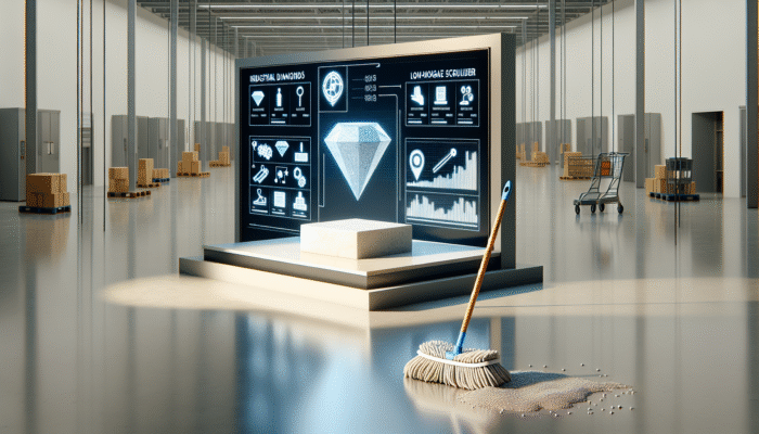 Advanced diamond tools and low-moisture scrubbers gently treating stone, creating a lasting shine, in comparison to a supermarket mop.