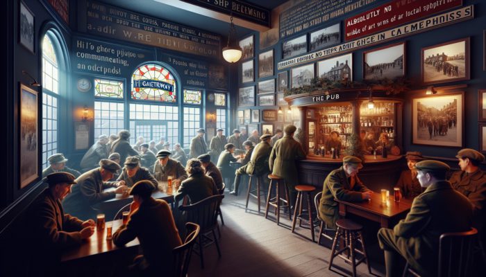 Historic pub in Gateway District, filled with wartime gatherings, community meetings, and historical artifacts.