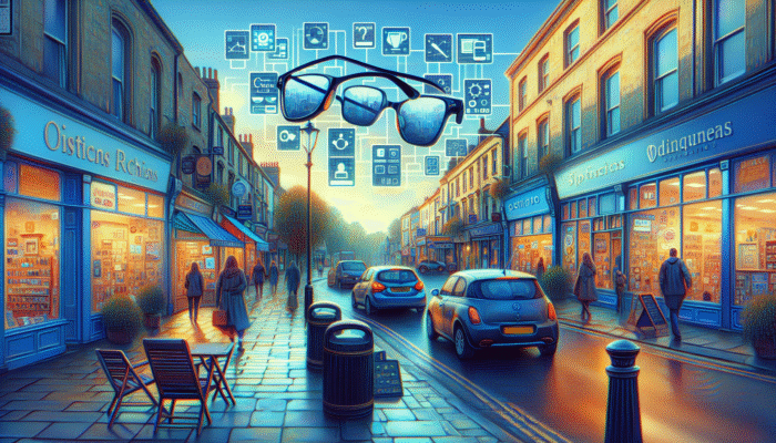 A lively Yeovil street featuring a variety of businesses, showcasing SEO-optimised signage and digital displays for local services.