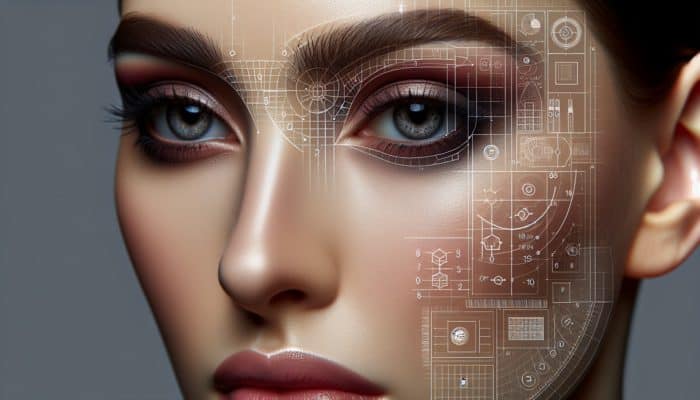 A close-up of a face with makeup enhancing the brow bone, creating a refined, alluring look.