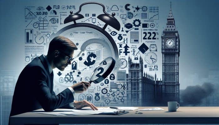 How to Spot Overpriced Consolidation Loans: UK Guide | DCL A person analyzing a loan contract with a magnifying glass, surrounded by UK landmarks like Big Ben.