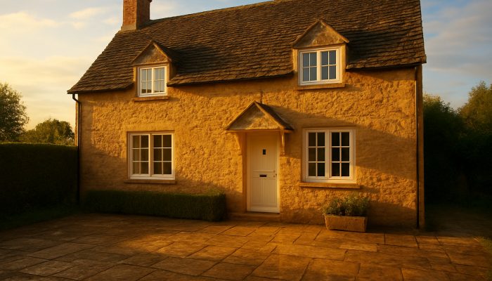 Bright Nether Compton cottage illuminated by sunlight, showcasing sparkling windows and fresh linens after an extensive cleaning.